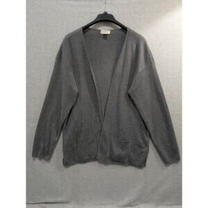 Laura Leigh Open Cardigan Women's XL Gray Wool Batwing Pockets Comfy‎ Sweater